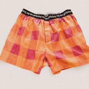 Les Girls Les Boys Pink Citrus Gingham Boxer Shorts NWT M Loungewear Streetcore